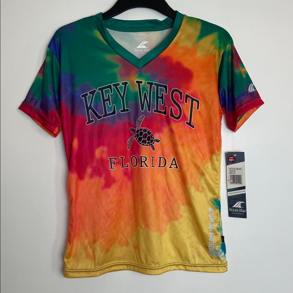 NWT Ocean Blue Key West Florida Tie-Dye Dri-Fit UPF 50+ T-Shirt Size Medium